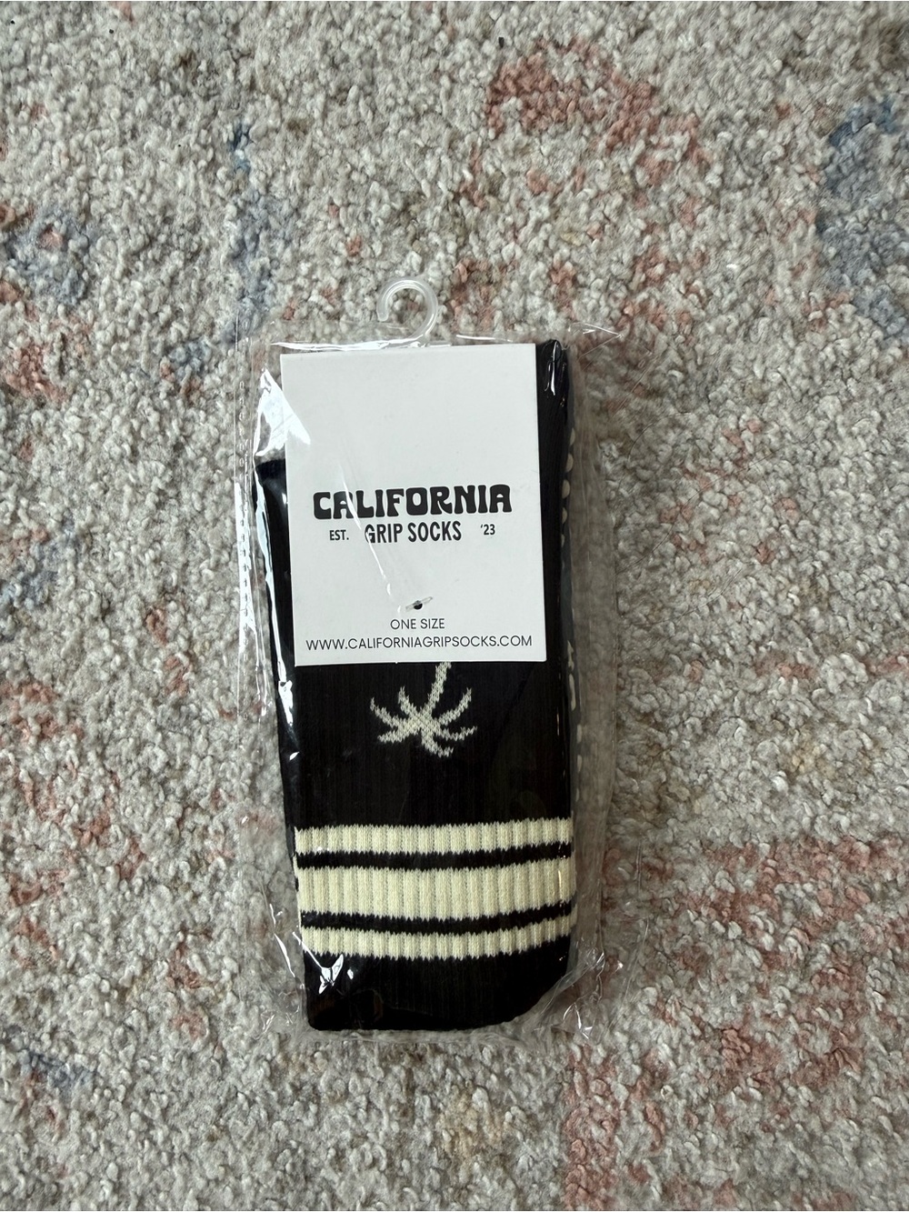 Black with Cream Stripe Pilates Grip Sock